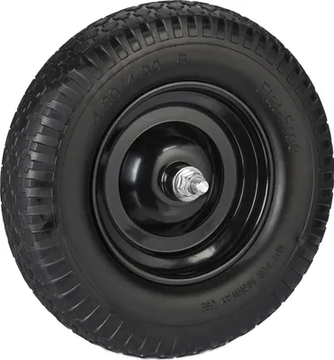 Immagine prodotto di Ruota per carriola Relaxdays 4.00-8, gomma piena con asse, ruota di ricambio per carriola, antiforatura, portata 100 kg, nera