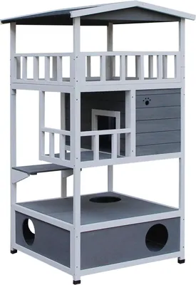Image de Maison en bois pour chat - Maison pour chat - Toit bitumé - 75,5 x 75 x 137 cm - Gris