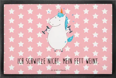 Produktbild von Mr. & Mrs. Panda fußmatte Einhorn Fitness 40 x 60 cm - Rot Pastell - Geschenk, Fussmatte, Unicorn, Pumpen, Schmutzmatte, Gym, Fitnessstudio, Sport, Schmutzfangmatte
