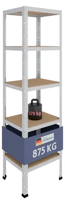 Productafbeelding van Stellingkast metaal - Steekrek - 180 x 50 x 40 cm - Verzinkt staal - 175 kg per plank