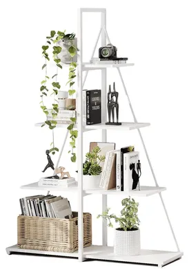 Produktbild von Bücherregal offen 4 Ebenen A-förmig Standregal Büroregal 102x34x143 cm Weiß