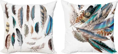 Produktbild von ABAKUHAUS Bohemien Dekokissen Kissenbezug 2er Pack, Boho Kunst Natur Federn, Modern Accent Doppelseitiger Digitaldruck, 45 x 45 cm, Mehrfarbig