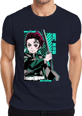 Zdjęcie produktu dla Koszulka męska Tanjiro Demon Slayer Kamado Sword Anime Manga Gift Cosplay, granatowy, XL