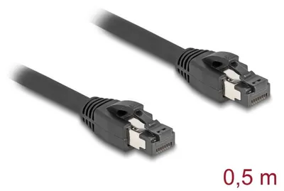 Produktbild von Delock - Patch-Kabel - RJ-45 (M) zu RJ-45 (M) - 50 cm - 7.5 mm - SFTP, PiMF - CAT 8.1 - halogenfrei, ohne Haken - Schwarz