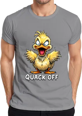 Produktbild von QUACK OFF freche Ente Cartoon lustig sarkastisch schwarzer Humor Herren T-Shirt, Grau, 3XL