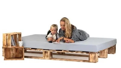 Produktbild von sunnypillow 140x200 cm Palettenbett aus Holz Holzbett Massivholzbett Bett aus Paletten Palettenmöbel Geflammt Vintage europalette 80 90 100 120 140 160 180 200 220 240 x 200 cm