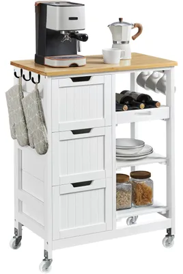 Produktbild von Yaheetech Servierwagen mit 3 Schubladen, 67x37x84,5 cm, Weiß