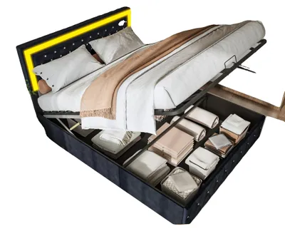 Image de Lit, rangement hydraulique, design moderne, noir, 160 × 200 cm