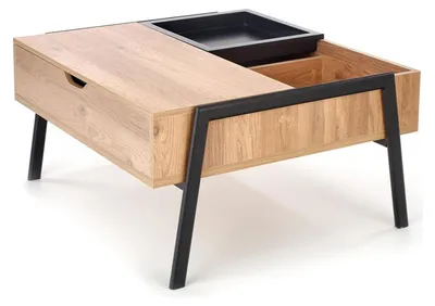 Productafbeelding van Salontafel, podiumtafel, woonkamertafel, 80x85 cm, met liftfunctie, opbergruimte, eikenhout, naturel
