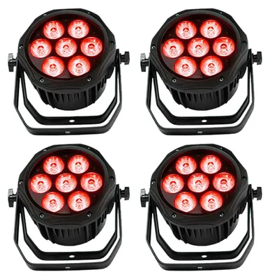 Produktbild von LED-PAR-Scheinwerfer - DMX-Bühnenlicht - 4er-Set - 84 W - RGBWA+UV 6-in-1 - IP65 - 15° Abstrahlwinkel - EU-Stecker