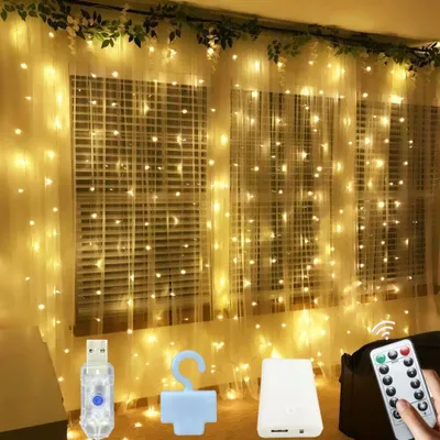 LED-Lichtvorhang 3x3 m, 300 LEDs, warmweiß, 8 Modi, Timer, IP64