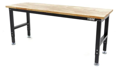 Immagine prodotto di Banco da lavoro regolabile, 152 cm con pianale in legno duro e 4 piedi,per officina, garage, ufficio, Hbm