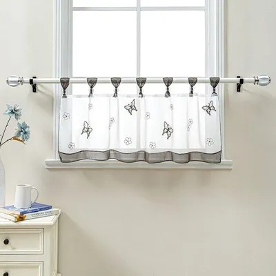 Productafbeelding van Ibenzoa® Transparante, geborduurde vlindergordijn van voile met lussen – kort gordijn, 100% polyester, lichtdoorlatend, wasbaar op 30°C, geschikt voor keuken en woonkamers