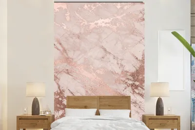 Produktbild von MuchoWow® Fototapete für Wohnzimmer oder Schlafzimmer Wandtapete Vinyl Motivtapete Marmor - Rosa - Luxus - Marmoroptik - Glitzer - Design - 145x220 cm - Wanddekoration