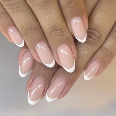 Produktbild von 24 Stück Mandel Nägel Weiß Rosa French Press on Nails mit Nagelkleber Acryl Fingernägel