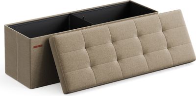 SONGMICS 110 cm Sitzbank mit Stauraum, klappbare Sitztruhe, Fußbank, helltaupe