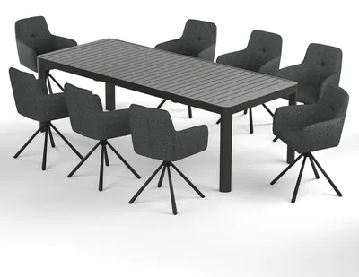Produktbild von home24 Gartenessgruppe - 9-teilig - Stahl / Polyester - Schwarz / Grau