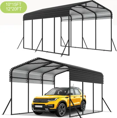 Image de XINZI Carport métal 600x370x260 cm - Construction en acier peint par poudrage, résistant à la corrosion, abri pour moto résistant aux intempéries, noir