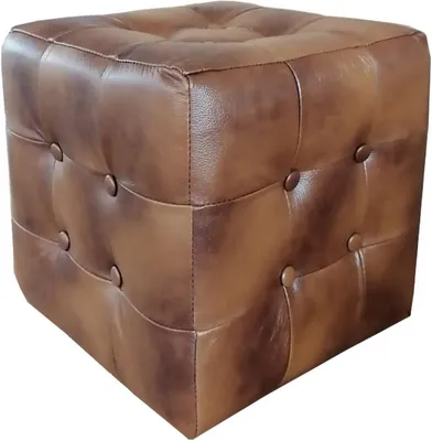 Immagine prodotto di Casa Padrino Sgabello Chesterfield in vera pelle marrone vintage 40 x 40 x h. 42 cm - Mobili