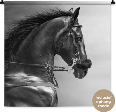 Produktbild von MuchoWow® Wandteppich Wandbehang Pferde - Schwarz - Porträt - Tiere 90x90 cm Tapisserie Dekoration Wandtuch - Wandaufhänger