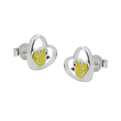 Produktbild von Ohrstecker Ohrring 8mm Kinderohrring kleine Ente im Herz farbig lackiert Silber 925