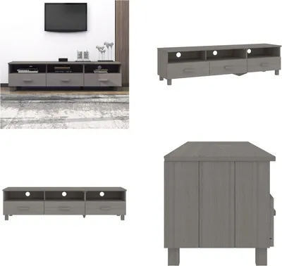 Produktbild von vidaXL TV Schrank HAMAR Hellgrau 158x40x40 cm Massivholz Kiefer - TV-Schrank - TV-Schränke - TV-Schrank Mit Schubladen - TV-Möbel