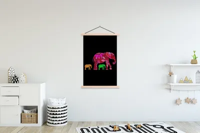 Produktbild von MuchoWow® Textilposter Elefant - Tiere - Muster - Blumen 120x180 cm mit holzfarbenen Rahmen - Textil-Plakat