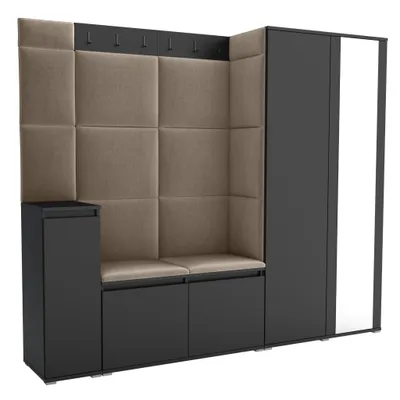 Produktbild von Garderobe LUTON 8 BLACK 02 - Farbe:Schwarz, moderne Garderobe 40x220x186cm, funktionelle Lösung für den Flur, Garderobe, Möbel für den Flur,