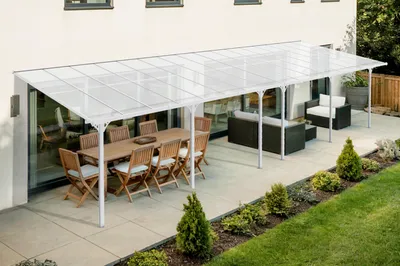 Produktbild von Angebaute Pergola/Carport 30m² KLEO 1000L300 Aluminium Weiß