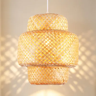 Produktbild von JDONG Pendelleuchte Bambus Hängelampe Korb Boho Lampe Ø30cm Hängend Rattan Natur Vintage E27 Retro für Wohnzimmer,Esszimm,Schlafzimmer,Küche
