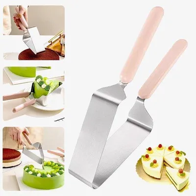 Produktbild von 2 Stücke - Dessertverteiler - Edelstahl - Dreieckig - Desserttransportgerät - Schneidwerkzeug für gleichmäßige Portionen - Backgerät - Backzubehör - Silber