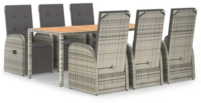 Obrázek produktu pro vidaXL 7dílný zahradní jídelní set s polštáři Grey Poly Rattan