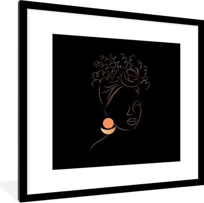 Produktbild von MuchoWow® Gerahmtes Poster Frau - Gold - Strichzeichnung 40x40 cm - Poster mit Schwarzem Bilderrahmen Wandposter Rahmen Foto Bilder - Poster - Plakat im Rahmen
