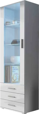 Produktbild von Standvitrine Vitrinenschrank SOHO SH1A weiß hochglanz Glasvitrine mit 3 Schubladen 60 x192 x 41cm