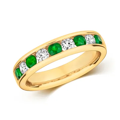 Produktbild von Wunderschöner 9 Karat (375) Gold Halb Eternity Damen - Diamant Ring Brillant-Schliff 0.37 Karat HI - I1 mit Smaragd, 53 (16.9); TRS291819KYRSM
