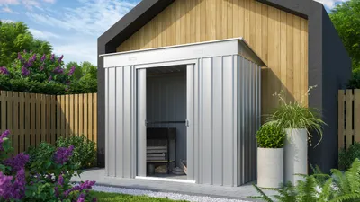 Produktbild von Globel Industries Gerätehaus "Skillion 84" silber metallic 2,64 m² ohne Schleppdach