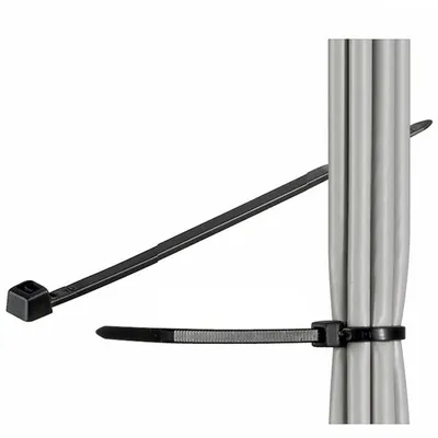 Zdjęcie produktu dla Czarne opaski kablowe wykonane z nylonu odpornego na warunki atmosferyczne, długość 150 mm, 100 sztuk