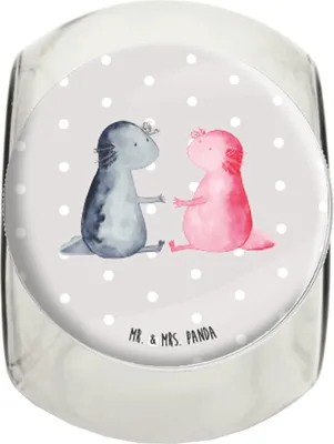 Produktbild von Mr. & Mrs. Panda Bonboniere Axolotl Liebe L 870ml - Grau Pastell - Geschenk, Molch, Lurch, Kaffeedose, Valentinstag, glasbehälter, Vorratsbehälter, Frischhaltedose