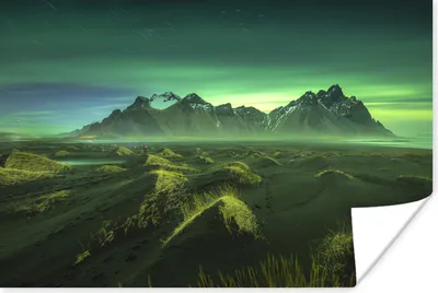 Produktbild von MuchoWow® Poster Nordlichter - Berg - Grün - Island 120x80 cm - Bilder