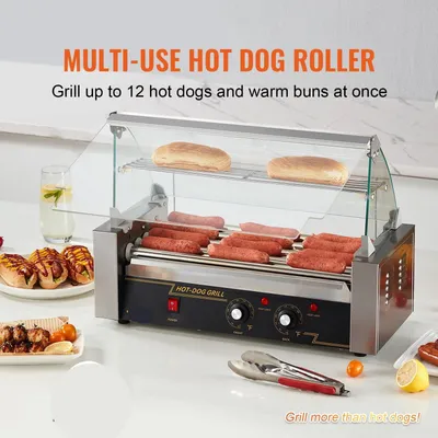 Zdjęcie produktu dla Maszyna do grillowania hot dogów - grill do hot dogów - urządzenie do podgrzewania hot dogów - 11 rolek ze stali nierdzewnej - 750W - elektryczny grill - z pokrywą
