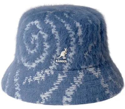 Kangol Angora Bucket-Hat in Strick-Optik in blau