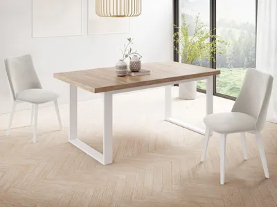 Produktbild von Rechteckiger Loft Esstisch Für Wohnzimmer - Loft Industriell Stil Mit Weißen Metallfüßen - Ausziehbarer Esstisch von 160 cm bis 240 cm - EU - Sonoma Eiche