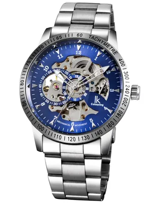 Produktbild von Alienwork IK Automatikuhr Armbanduhr Herren Damen Silber Edelstahl Metallarmband Blau Skelett