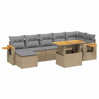 Produktbild von 8-tlg. Garten-Sofagarnitur mit Kissen Beige Poly Rattan