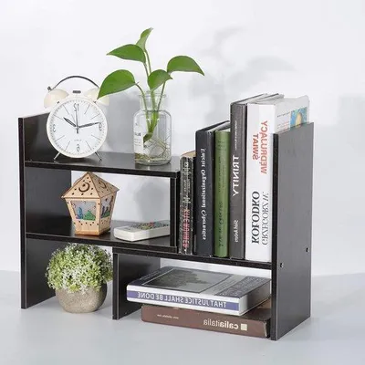 Produktbild von Verstellbare Büro-Organizer-Platte - Tisch Organizer - Hölzerne Display-Platte - Schwarz-Eiche