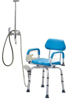 Productafbeelding van Douchestoel, verstelbare hoogte 45-55 cm, 360-graden draaibaar, antislipvoeten, draagvermogen 135 kg, ideaal voor senioren en mensen met een beperking