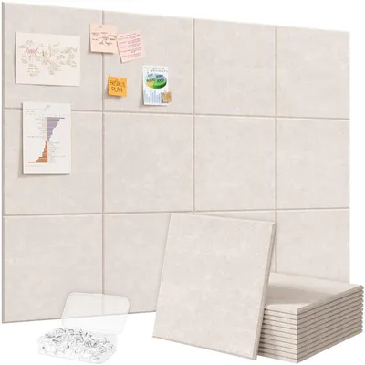 Immagine prodotto di Pannello in feltro - Autoadesivo - 30 x 30 cm - Set da 12 piastrelle - Con 50 puntine