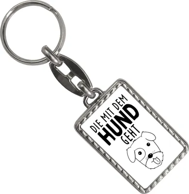 Produktbild von Die mit dem Hund geht Schlüsselanhänger mit Bordüre