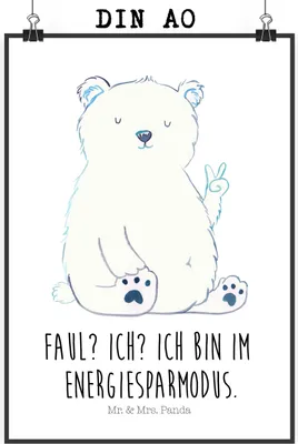Produktbild von Mr. & Mrs. Panda Bild Eisbär Faul DIN A0 - Weiß - Geschenk, Entspannen, Arbeit, Designposter, Kunstdruck, Wanddekoration, Büro, Bär, Teddy, Homeoffice, drucke, wanddeko