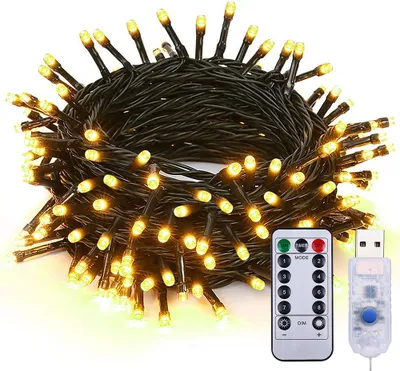 Produktbild von Lichterkette Außen Innen mit Fernbedienung USB, 10m 100 LEDs Weihnachtsbeleuchtung Warmweiß 8 Modi, Dimmbar Weihnachtsdeko für Weihnachtsbaum Garden Balkon Zimmer